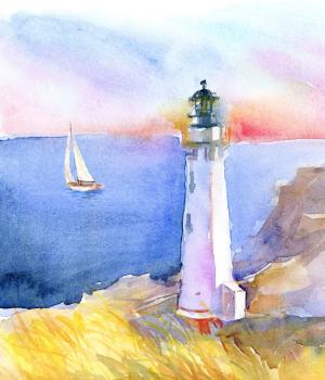 At the Shore - Leuchtturm - Panel 90x112 cm - Digitaldruck
